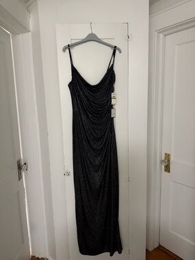 Sparkle Draped Cowl Neck Maxi Dress - Black